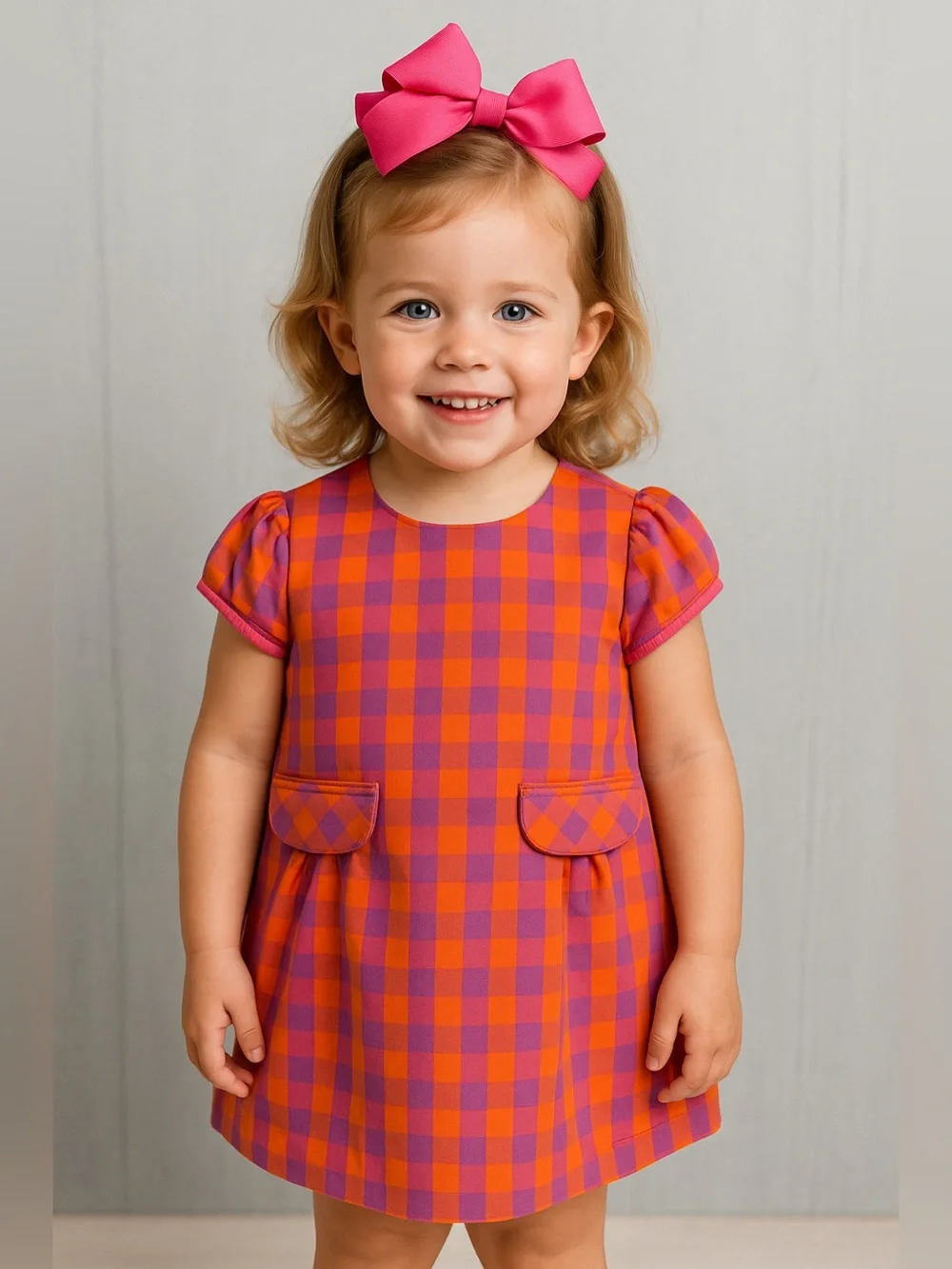 TBBC - Betts Bow Dress in Autumn Plaid Pink Orange Purple